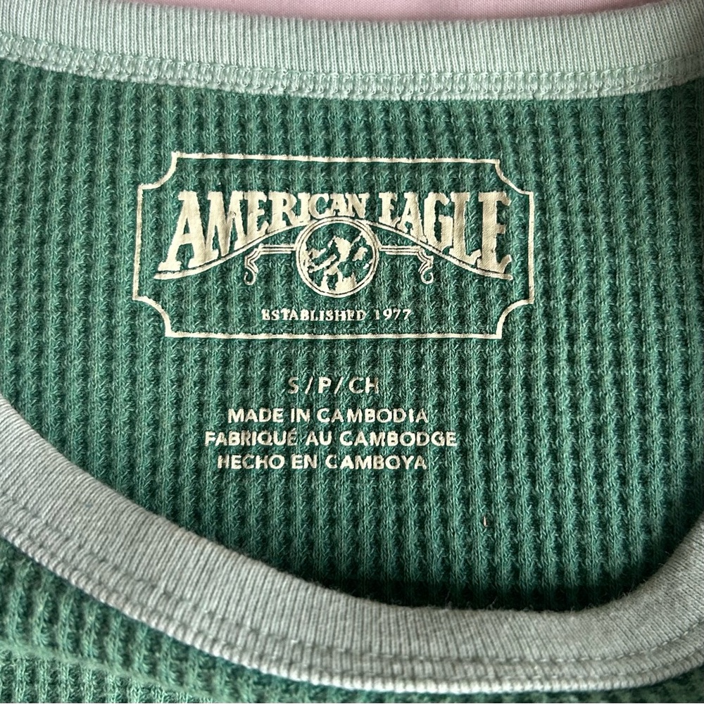 American Eagle Waffle Knit Long Sleeve – Green – Size Small - Picture 4 of 6
